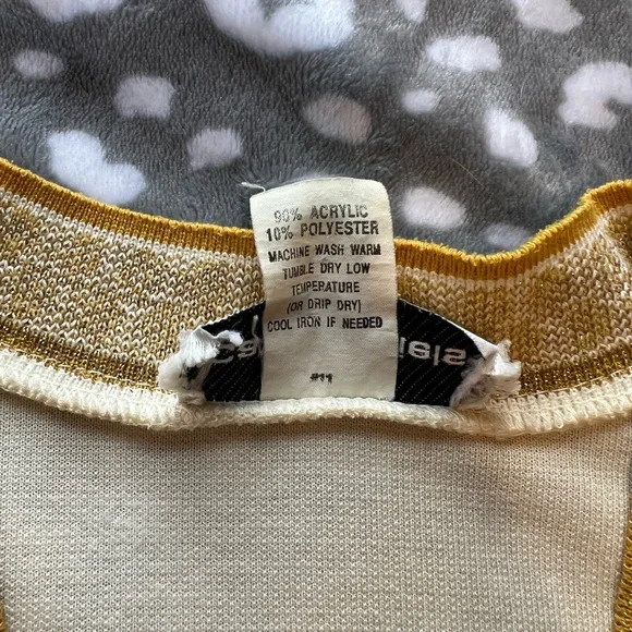 VTG 90s Cathy Daniel’s Ivory & Gold Trim Cardigan/Size Large - Picture 10 of 14